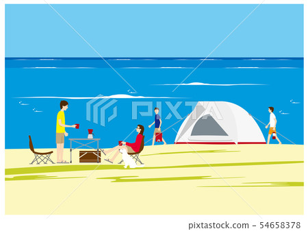 Camping sea tent dog friends Camping sea tent dog friends 54658378