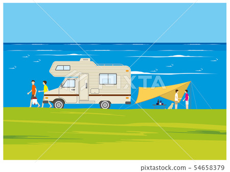 Camping sea tent dog friends camper 54658379
