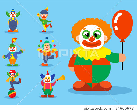 Clown circus man characters performer carnival actor makeup clownery juggling clownish human cartoon 54660678