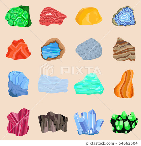 Collection set of semi precious gemstones stones and mineral stone isolated. Colorful shiny gemstone 54662504