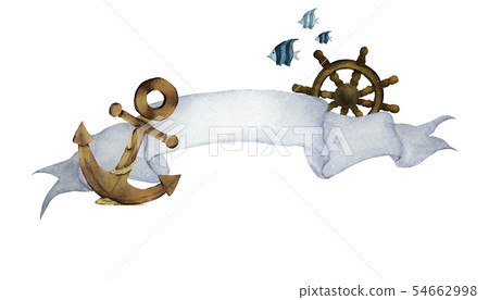 Ribbon for text and nautical. Watercolor. Ribbon for text and nautical. Watercolor. 54662998