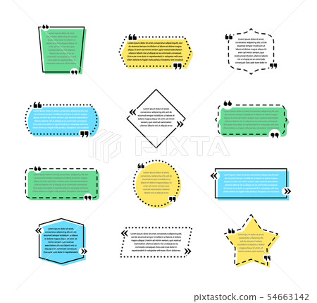 Set of colored quote signs with different geometric shapes. Creative speech bubbles, citation empty 54663142