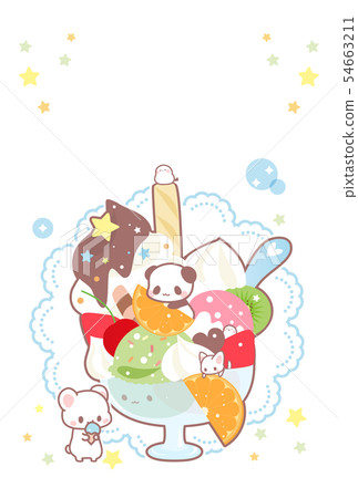 炎熱的暑假,冰凍甜點,可愛的熊貓,貓,島永,北極熊的插圖 炎熱的暑假,冰凍甜點,可愛的熊貓,貓,島永,北極熊的插圖 54663211