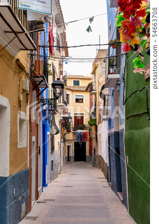Colorful facades in Villajoyosa waterfront district, Costa Blanca, Spain 54663708