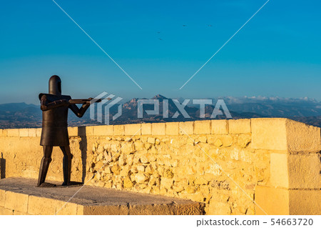 Alicante, Spain: Metal sculpture of a warrior in Santa Barbara castle Alicante, Spain: Metal sculpture of a warrior in Santa Barbara castle 54663720