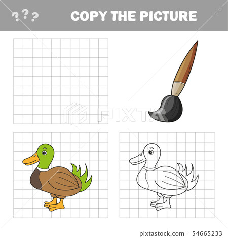 Coloring The Cute Cartoon Duck. Educational Game for Kids. Vector illustration 54665233