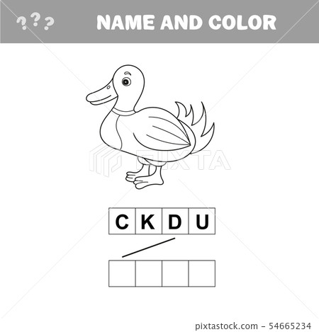 Coloring The Cute Cartoon Duck. Educational Game for Kids. Vector illustration Coloring The Cute Cartoon Duck. Educational Game for Kids. Vector illustration 54665234