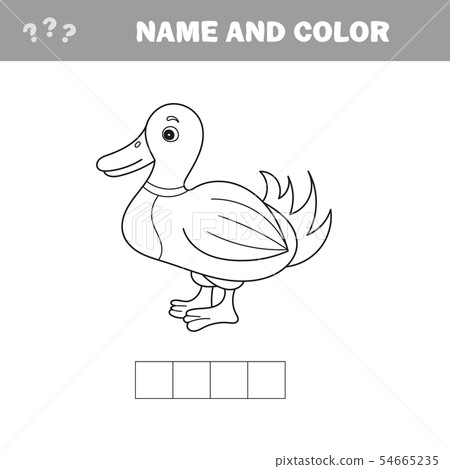 Coloring The Cute Cartoon Duck. Educational Game for Kids. Vector illustration Coloring The Cute Cartoon Duck. Educational Game for Kids. Vector illustration 54665235
