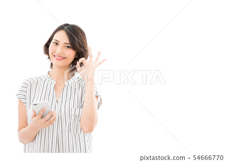 Young Woman Casual Business Woman Smartphone OK 54666770