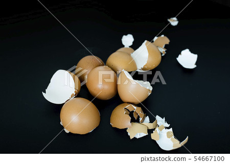 Chicken egg shell on black background, focus Chicken egg shell on black background, focus 54667100