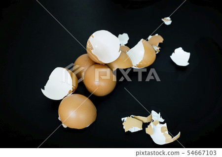 Chicken egg shell on black background, focus Chicken egg shell on black background, focus 54667103