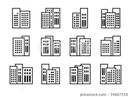 Line black icons buildings and vector company set, - Stock Illustration ...