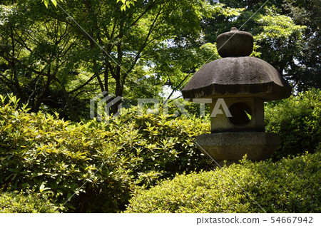 Stone lantern in fresh green Stone lantern in fresh green 54667942
