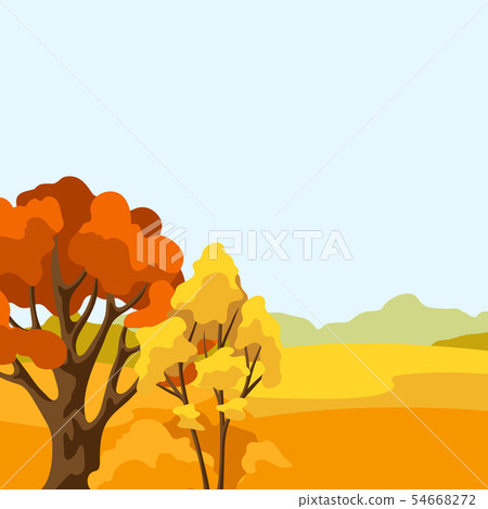 Autumn background with landscape and stylized trees. 54668272