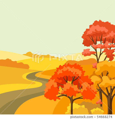 Autumn background with landscape and stylized trees. Autumn background with landscape and stylized trees. 54668274