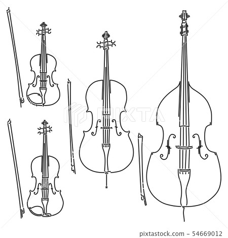 Set of simple bowed stringed musical instruments. Set of simple bowed stringed musical instruments. 54669012