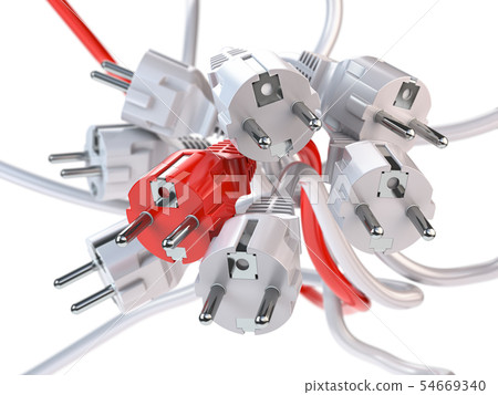Unique red electric plug in the heap of a white Unique red electric plug in the heap of a white 54669340