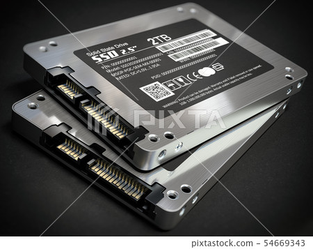 SSD state solid drives disks on black background. 54669343