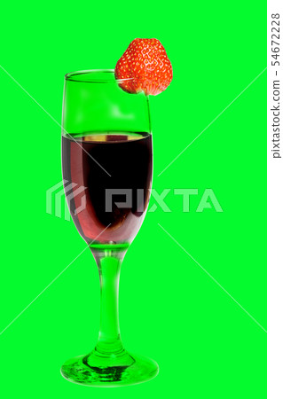A glass of red homemade wine with strawberries on A glass of red homemade wine with strawberries on 54672228