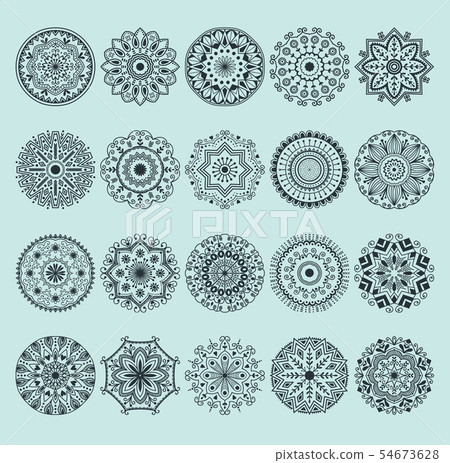Hand drawn henna abstract mandala pattern flowers and paisley doodle coloring page. Henna decorative 54673628