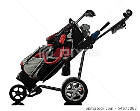 senior man golfer golfing shadow silhouette isolated white back 54673868