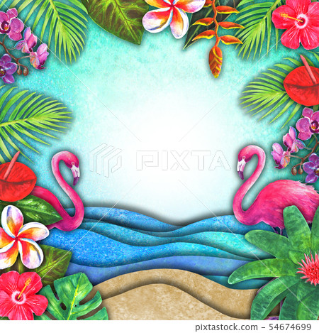 Abstract summer watercolor sea wave, sand beach 54674699