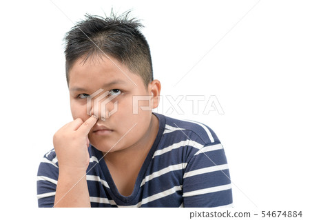 Obese fat boy pick his nose and bored isolated Obese fat boy pick his nose and bored isolated 54674884