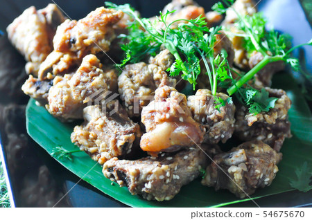 fried pork, deep fried pork rib with sesame fried pork, deep fried pork rib with sesame 54675670