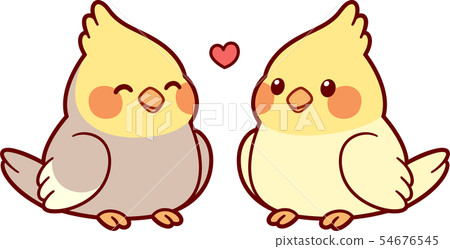 Cute cartoon cockatiel couple 54676545