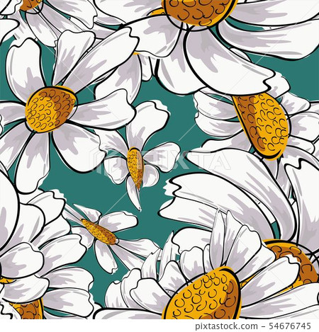 Modern card with seamless pattern with daisies Modern card with seamless pattern with daisies 54676745