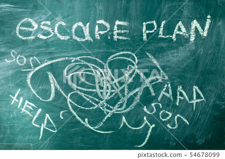Joking evacuation plan drawn on school blackboard Joking evacuation plan drawn on school blackboard 54678099