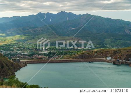 Lake in mountains, Charvak, Uzbekistan 54678148