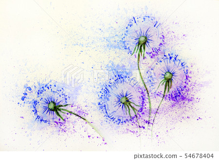 Dandelion flowers in the wind, Watercolor painting Dandelion flowers in the wind, Watercolor painting 54678404