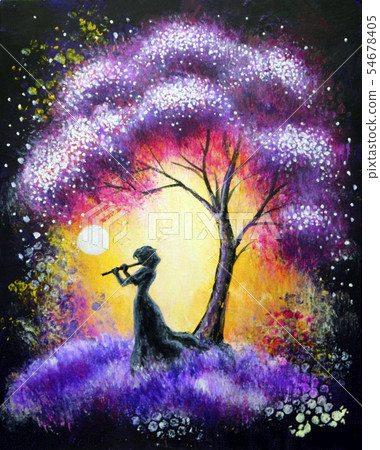 Oil painting landscape, abstract colorful purple tree Oil painting landscape, abstract colorful purple tree 54678405