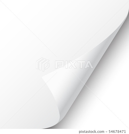 Curled page corner with shadow on white background. Blank sheet of paper. Vector illustration. 54678471