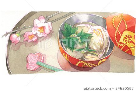 日本的年度活動插圖：三月/紅薯和桃花 54680593