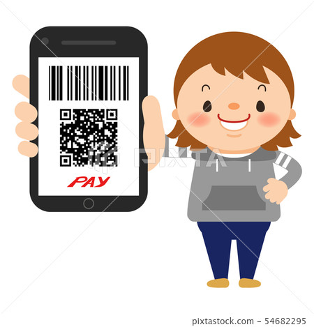 Woman with smartphone barcode payment Woman with smartphone barcode payment 54682295