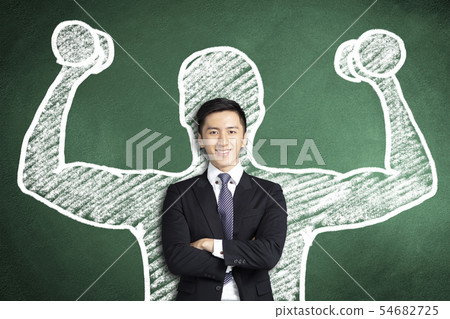 smiling asian business man with power gesture smiling asian business man with power gesture 54682725
