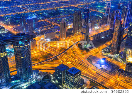 Aerial view of Dubai City at night 54682865