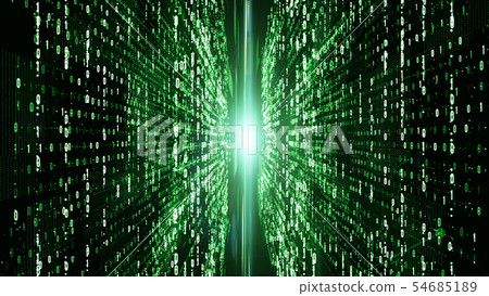 Abstract digital matrix particles flow, Digital 54685189
