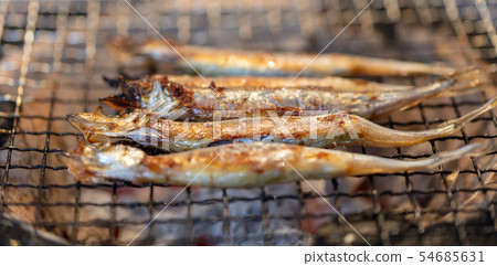 Child's Shishamo (Caperin), BBQ, bbq, Charcoal-grilled, grilled, grilled charcoal, Bincho charcoal, seven rings, camping, food, charcoal 54685631