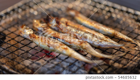 Child's Shishamo (Caperin), BBQ, bbq, Charcoal-grilled, grilled, grilled charcoal, Bincho charcoal, seven rings, camping, food, charcoal 54685632