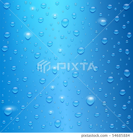 Water drops on blue background. Realistic droplets 54685884