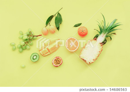 Rainbow from different tropical fruits and berries Rainbow from different tropical fruits and berries 54686563