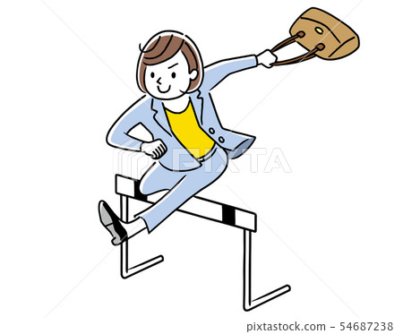 Business woman jumping over the hurdle Business woman jumping over the hurdle 54687238