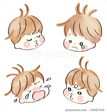兒童圖標，生氣，悲傷的表情 54687344