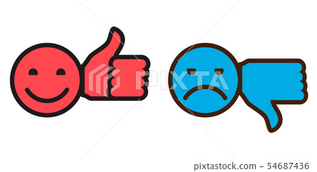 Two icons - smiles with thumb up and thumb down Two icons - smiles with thumb up and thumb down 54687436