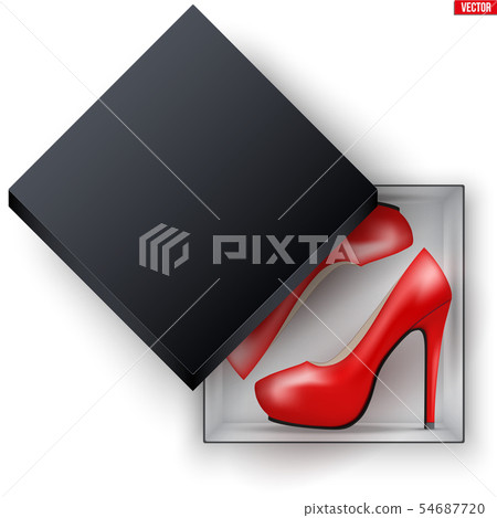Blank of Open Black Box with Female Shoes Blank of Open Black Box with Female Shoes 54687720