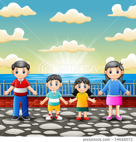 Happy family standing at the seaport Happy family standing at the seaport 54688072