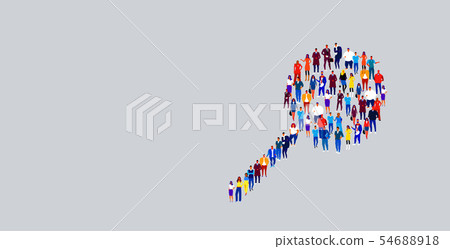 businesspeople crowd gathering in shape of magnifying zoom symbol social media community research 54688918